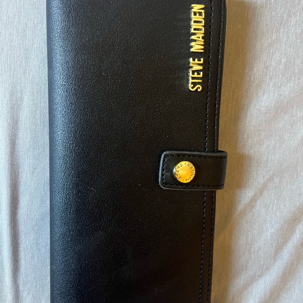 Steve Madden Black Wallet with Gold Accents